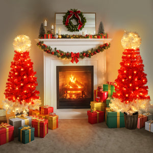 Festive red and white LED Christmas tree for indoor holiday decor, featuring vibrant lights and a unique snow-topped design, perfect for creating a warm, joyful atmosphere in your living room or near the fireplace. Shop at Boltbuy.com for elegant Christmas decorations