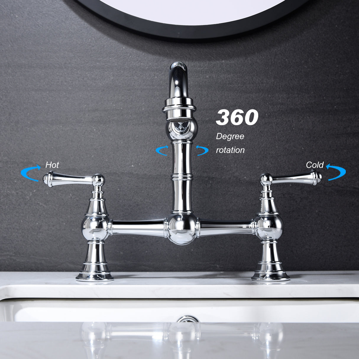 Double Handle Widespread Kitchen Faucet with Traditional Handles