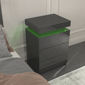 LED Black Nightstand Modern Multi-Colour LED Night Table Bedside Tables for Bedroom, Living Room