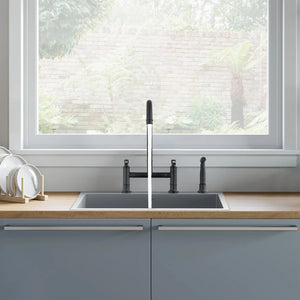 Double Handle Bridge Kitchen Faucet with Side Spray