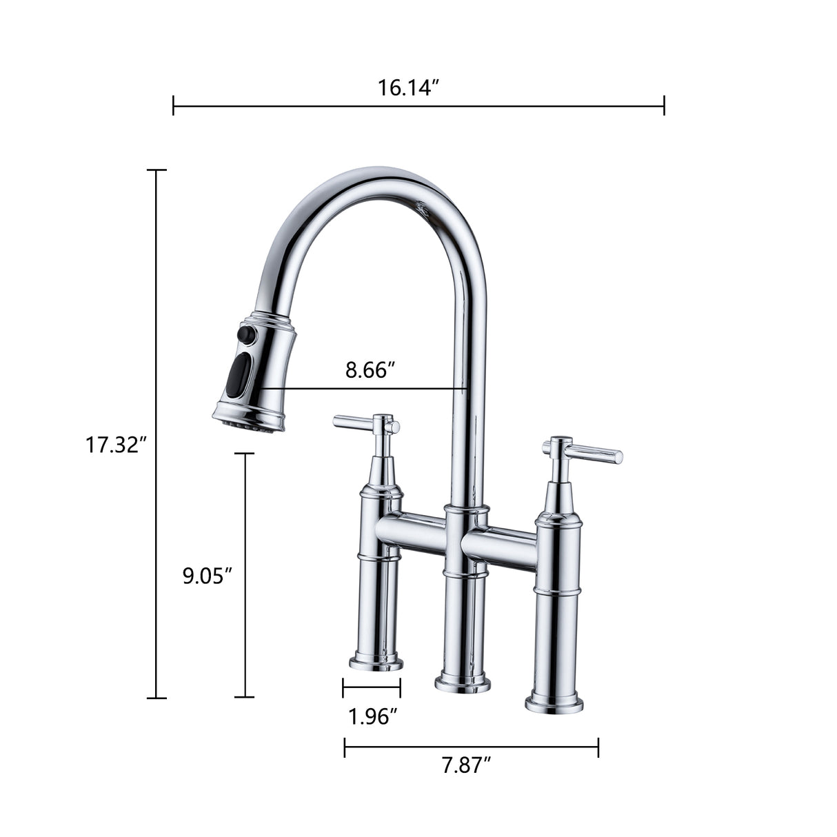 Bridge Kitchen Faucet with Pull-Down Sprayhead in Spot