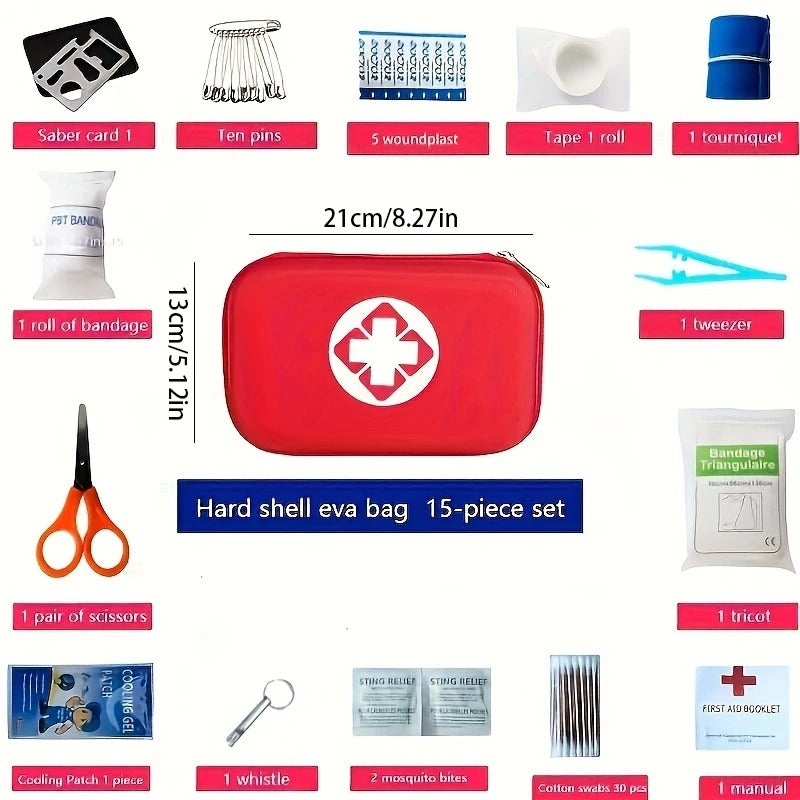 15-piece portable first aid emergency kit with scissors, bandages, wipes, and safety essentials for outdoor, home, or school use – ideal for hiking, camping, or travel safety from BoltBuy