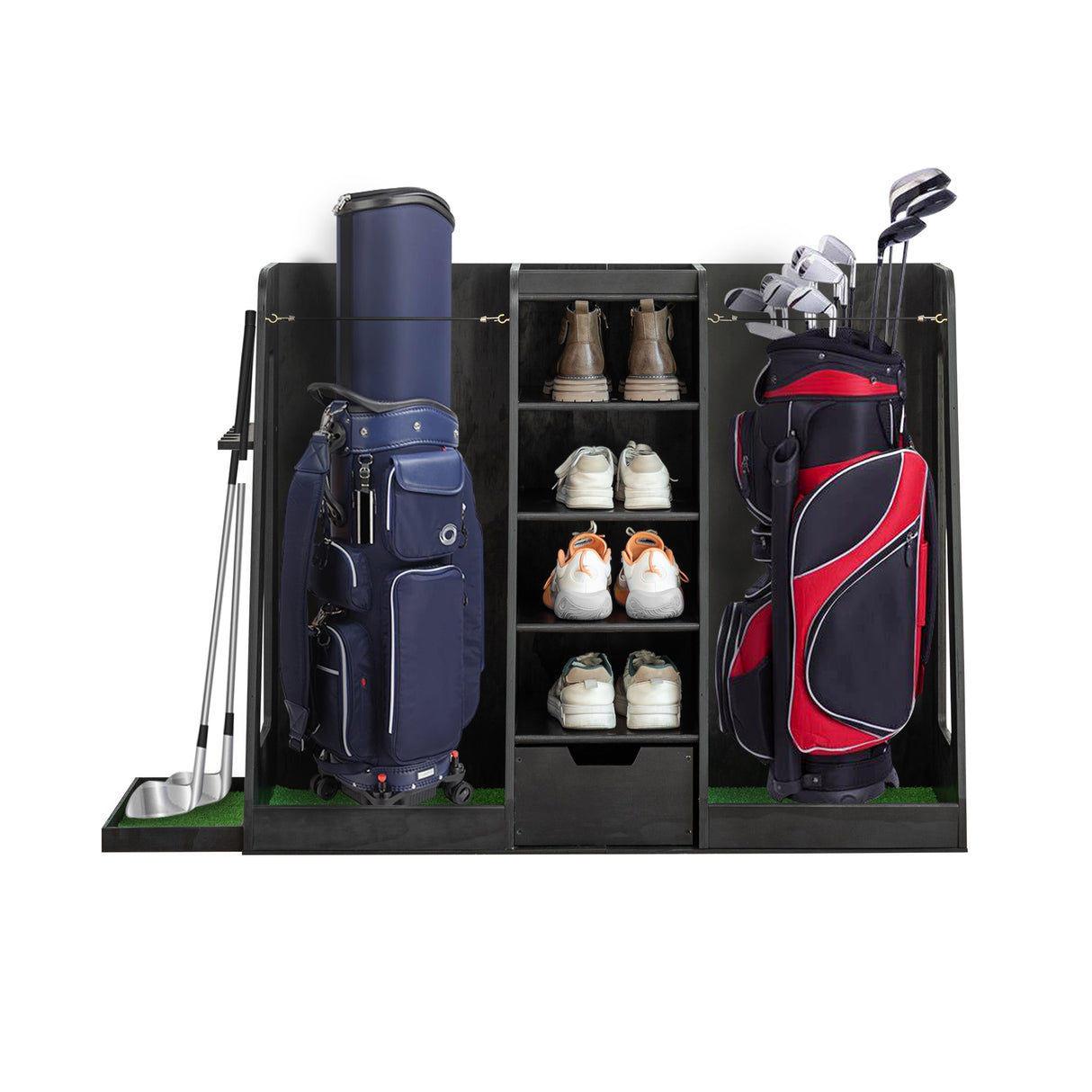 Wooden Golf Bag Organizer and Storage Rack