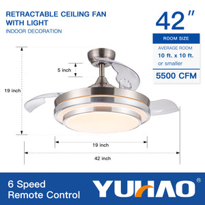 42" Retractable Ceiling Fan with Remote Control