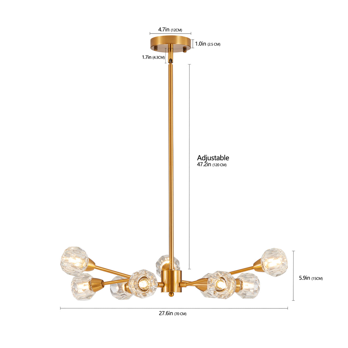 Modern Crystal Chandeliers, 9 Lights Golden Chandelier for Living Room Bedroom, Dining Room Chandelier Over Table, Kitchen Light Fixtures(Bulbs Not Included)