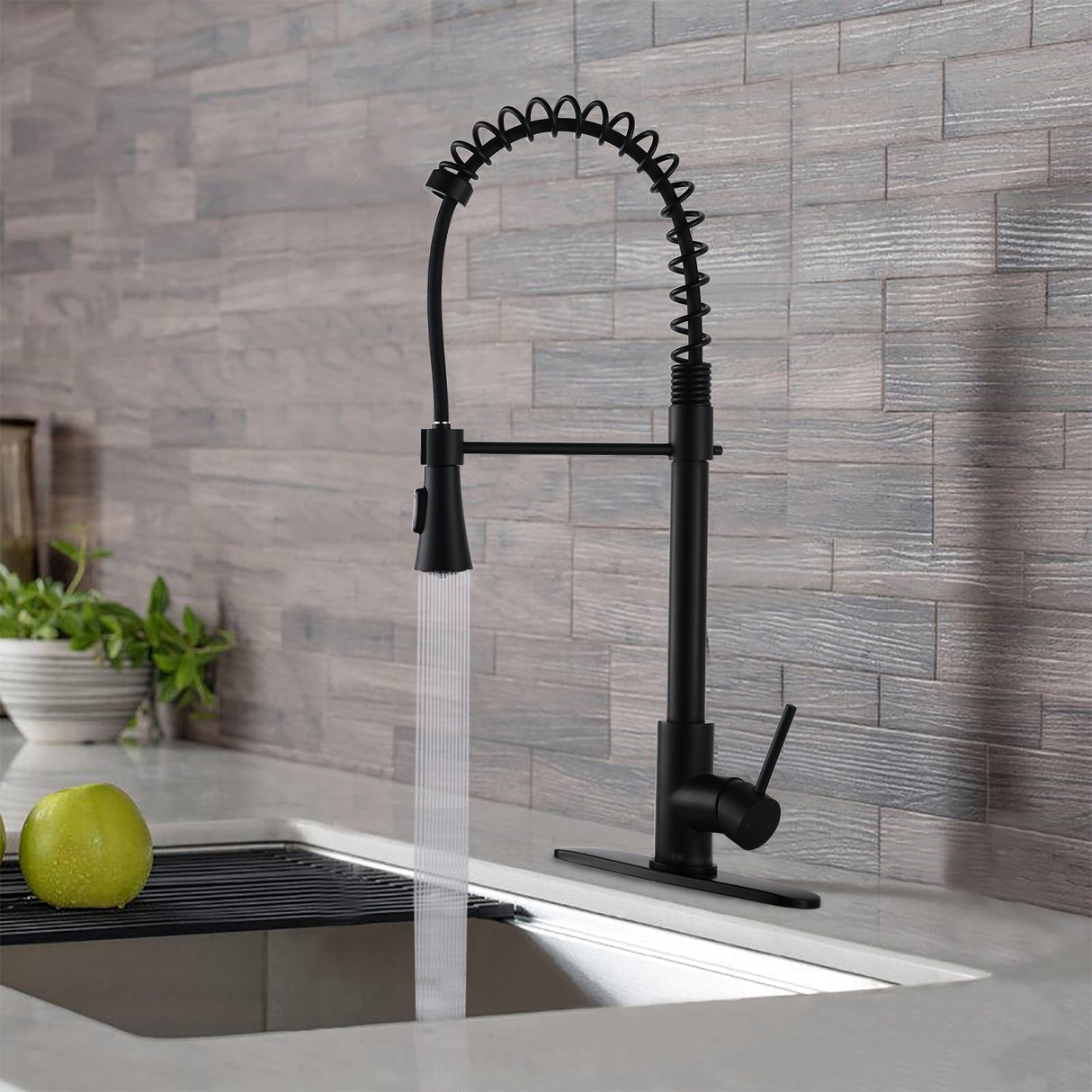 Single Handle Spring High Arc Kitchen Faucet Matte Black