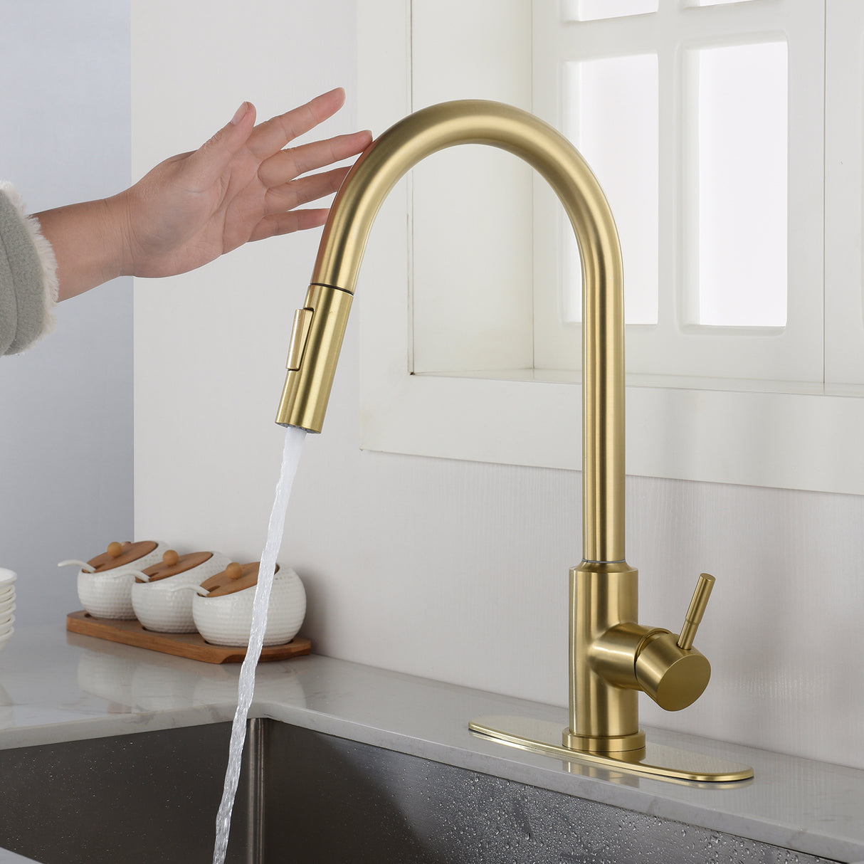 Touch Kitchen Faucet with Pull Down Sprayer-Gold