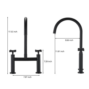 2 Handle Bridge Kitchen Faucet In Stainless Steel