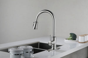 Single Handle High Arc Brushed Nickel Pull Out Kitchen Faucet Stainless Steel