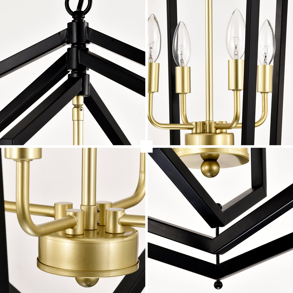 Modern black and gold geometric pendant chandelier with 12 candle-style LED lights, perfect for illuminating dining rooms with an elegant and contemporary design – available at Boltbuy.com