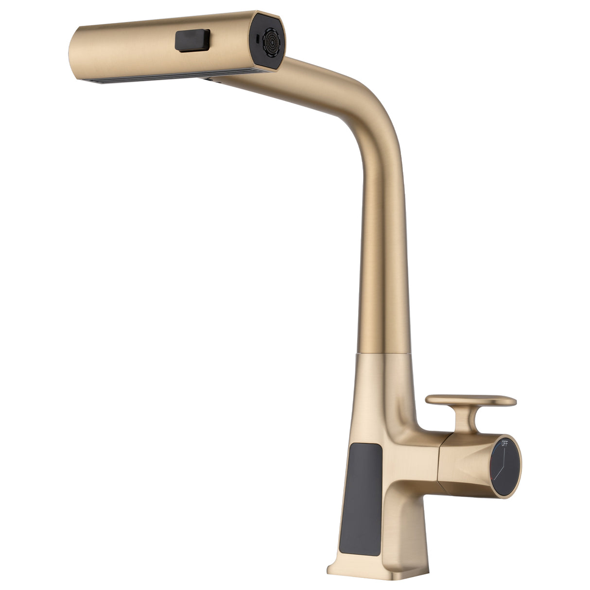 Brushed Gold Waterfall Kitchen Faucet with Temperature Display