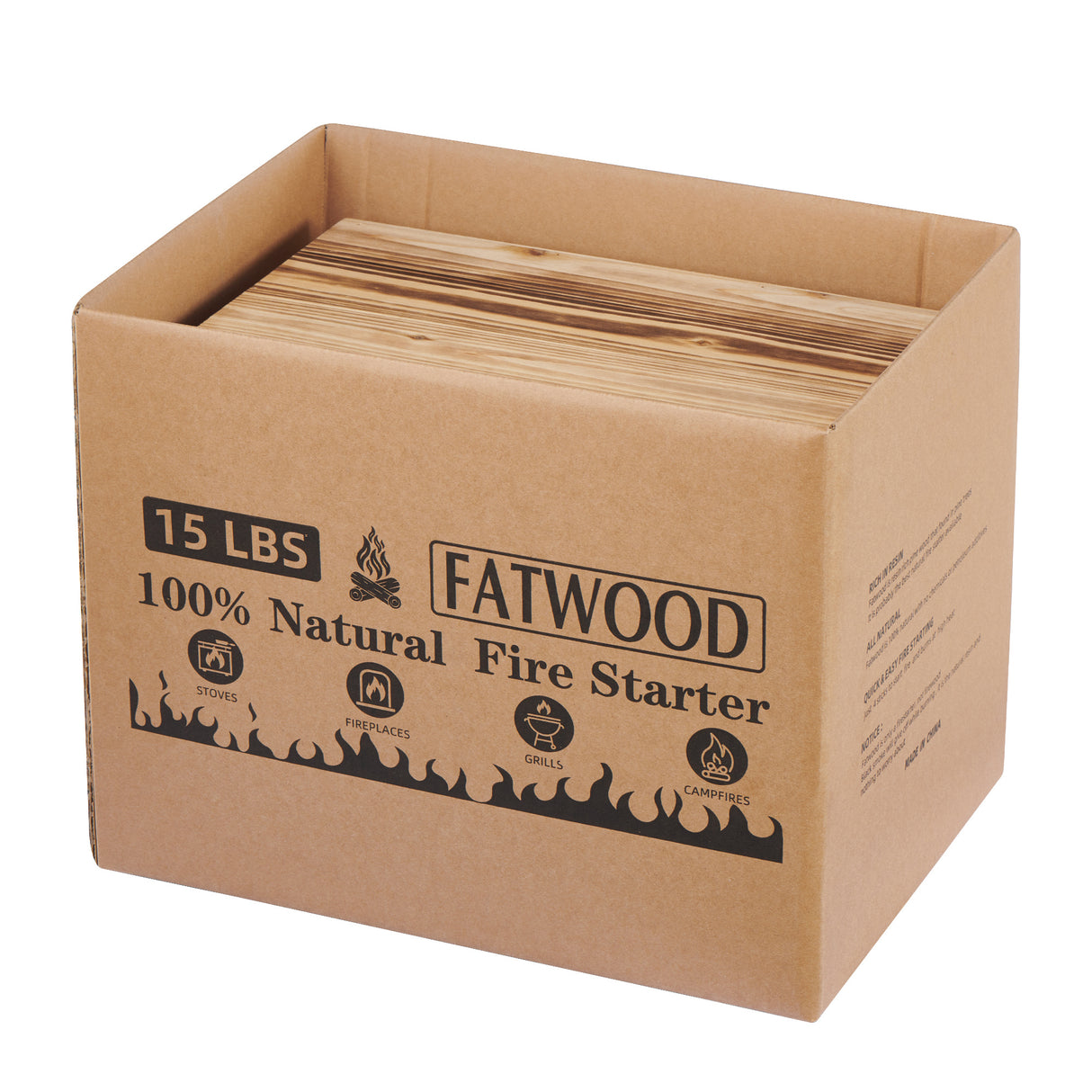 15 Lbs Fatwood Fire Starter Sticks with Wooden Box, 100% Natural Kindling wood, Pine Firewood Firestarter for Campfire, Stove, Fireplace, Bonfires, Grill