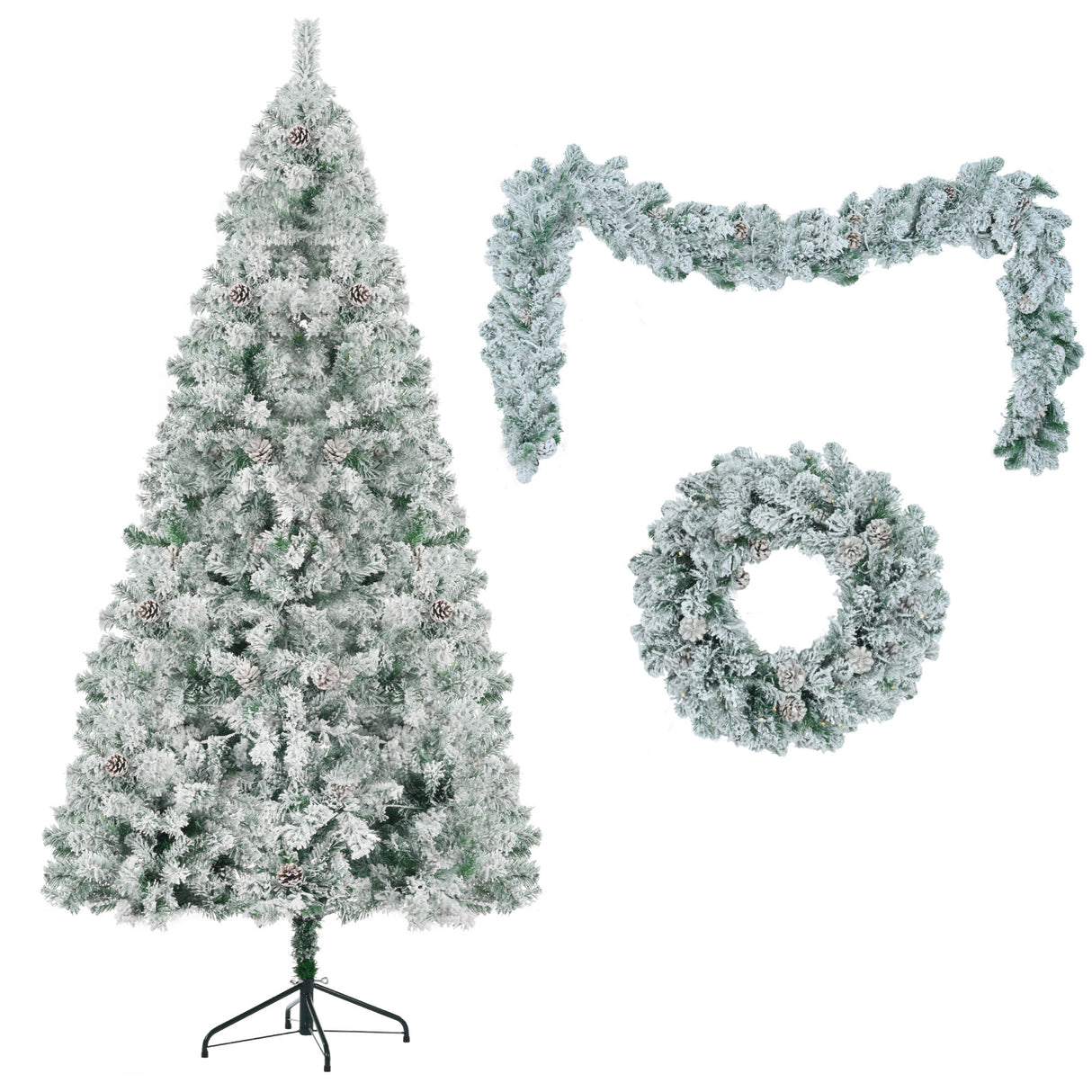 6FT Snow Flocked Christmas Tree,Garland & Wreath