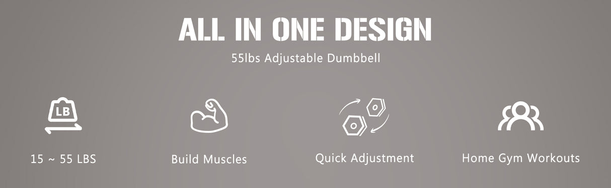 Upgrade your workouts with the 55lb Adjustable Dumbbell featuring anti-slip handles and 5 weight options. Durable, compact & stylish. Shop now at boltbuy.com!