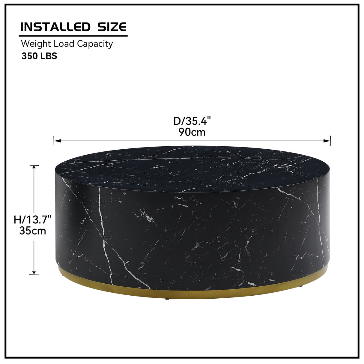 Modern Faux Marble Coffee Tables for Living Room, 35.43inch Accent Tea Tables with Gold Metal Base(Black)