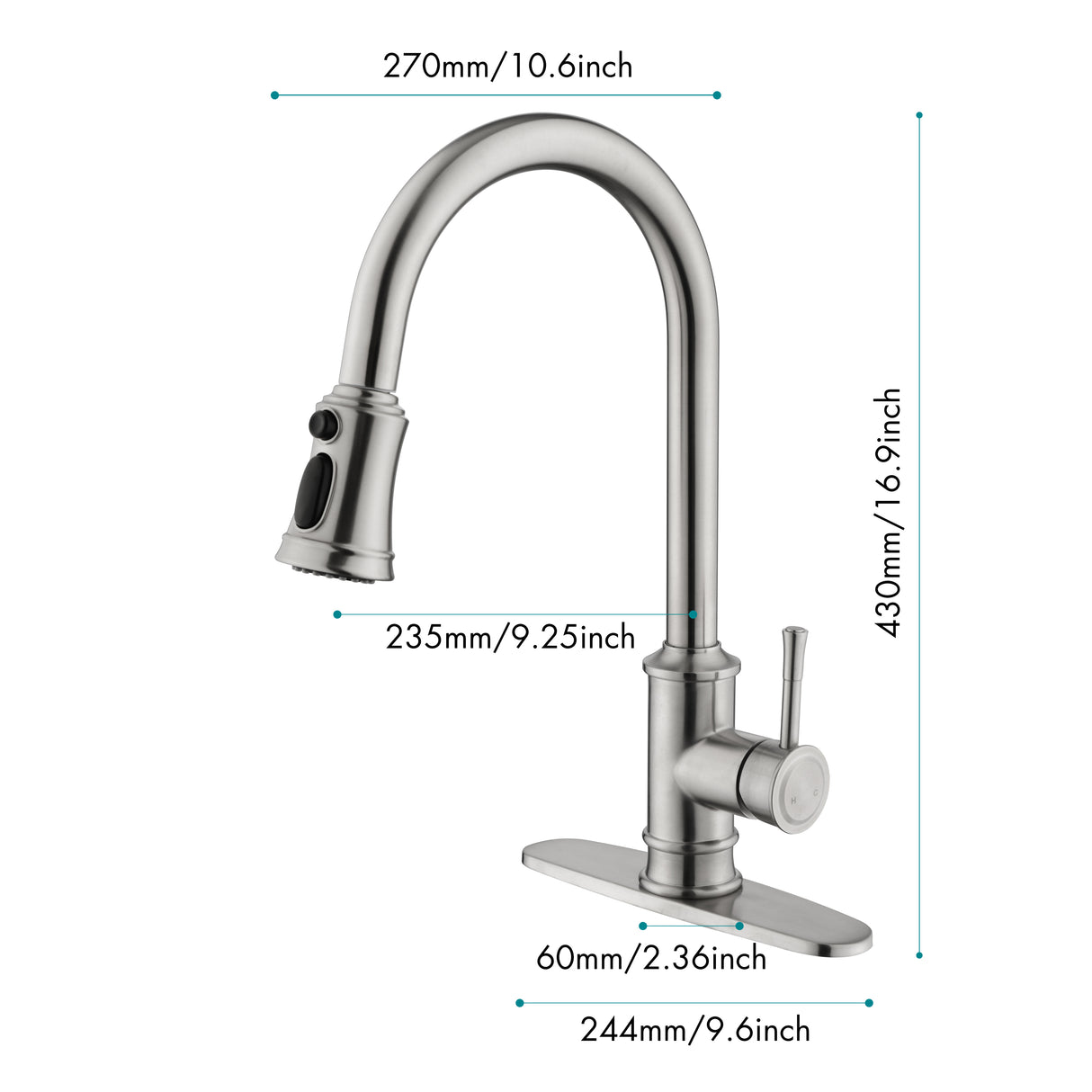 Single Handle High Arc Brushed Nickel Pull Out Kitchen Faucet Stainless Steel