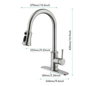 Single Handle High Arc Brushed Nickel Pull Out Kitchen Faucet Stainless Steel