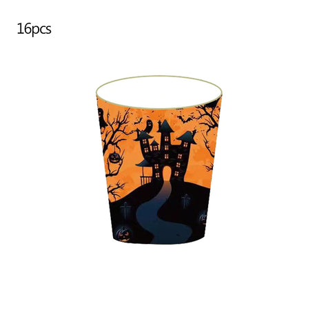 Halloween Theme Party Disposable Tableware Cartoon Paper Plate Paper Cup Napkin Paper Banner Set Happy Helloween Party Supplies