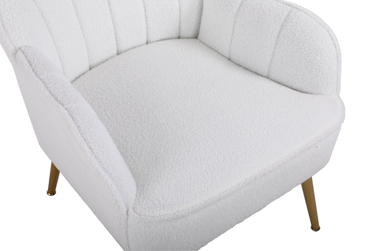 Modern Soft White Teddy fabric Ivory Ergonomics Accent Chair Living Room Chair Bedroom Chair Home Chair With Gold Legs And Adjustable Legs For Indoor Home