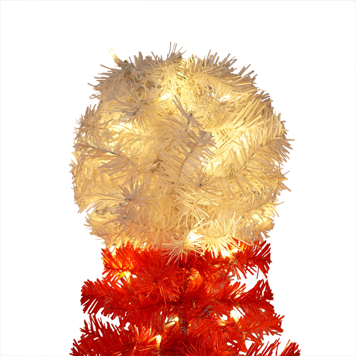 Festive red and white LED Christmas tree for indoor holiday decor, featuring vibrant lights and a unique snow-topped design, perfect for creating a warm, joyful atmosphere in your living room or near the fireplace. Shop at Boltbuy.com for elegant Christmas decorations