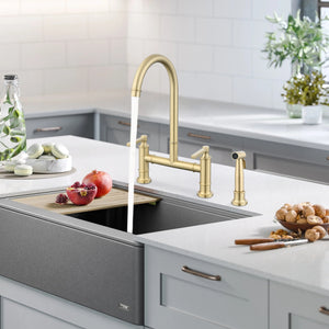 Double Handle Bridge Kitchen Faucet with Side Spray