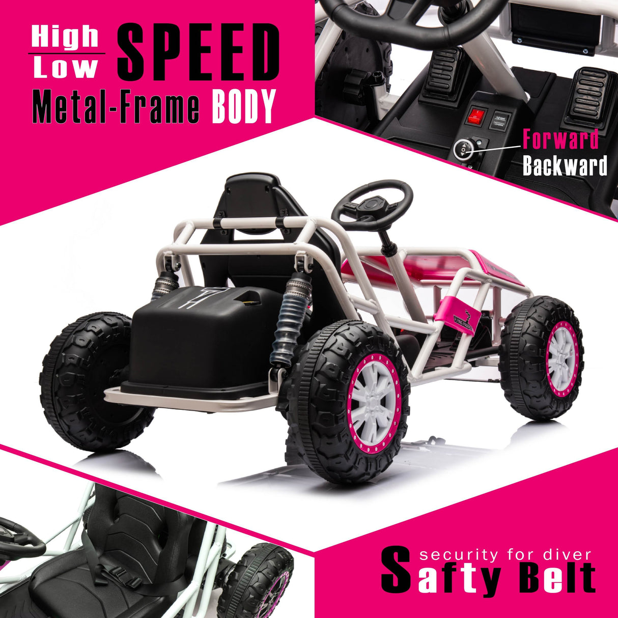 Pink 24V Ultimate Go-Kart for Kids Ages 6+