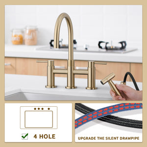 Double Handle Bridge Kitchen Faucet with Side Spray