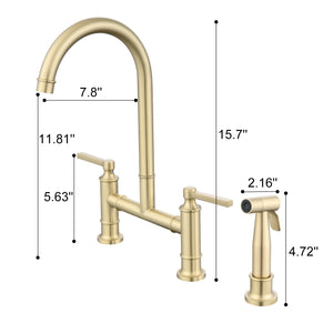 Double Handle Bridge Kitchen Faucet with Side Spray