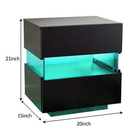 Nightstand with LED Lights, Adjustable Light Colors, Bedside Table, Side Table with 2 Drawers,Black