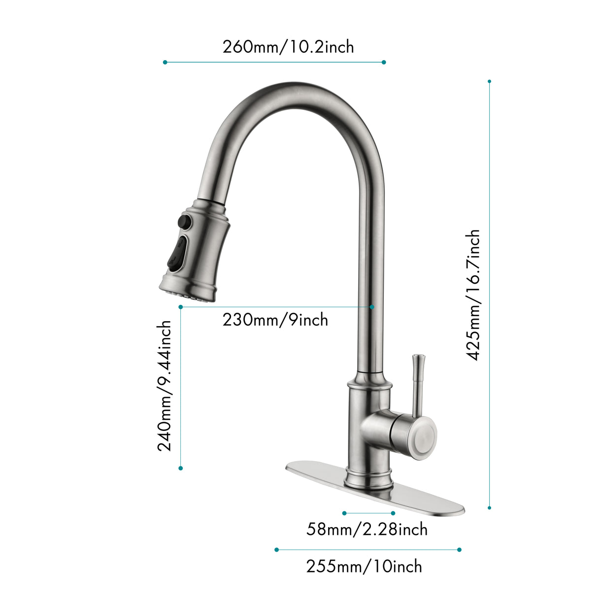 Single Handle High Arc Pull Out Kitchen Faucet Brushed Nickel