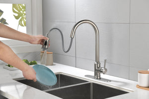 Single Handle High Arc Pull Out Kitchen Faucet Brushed Nickel