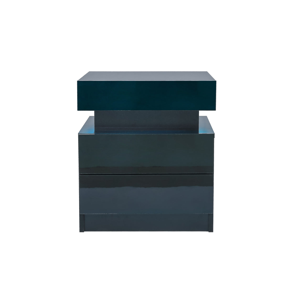 LED Nightstand Modern Black Nightstand with Led Lights Wood Led Bedside Table Nightstand with 2 High Gloss Drawers for Bedroom