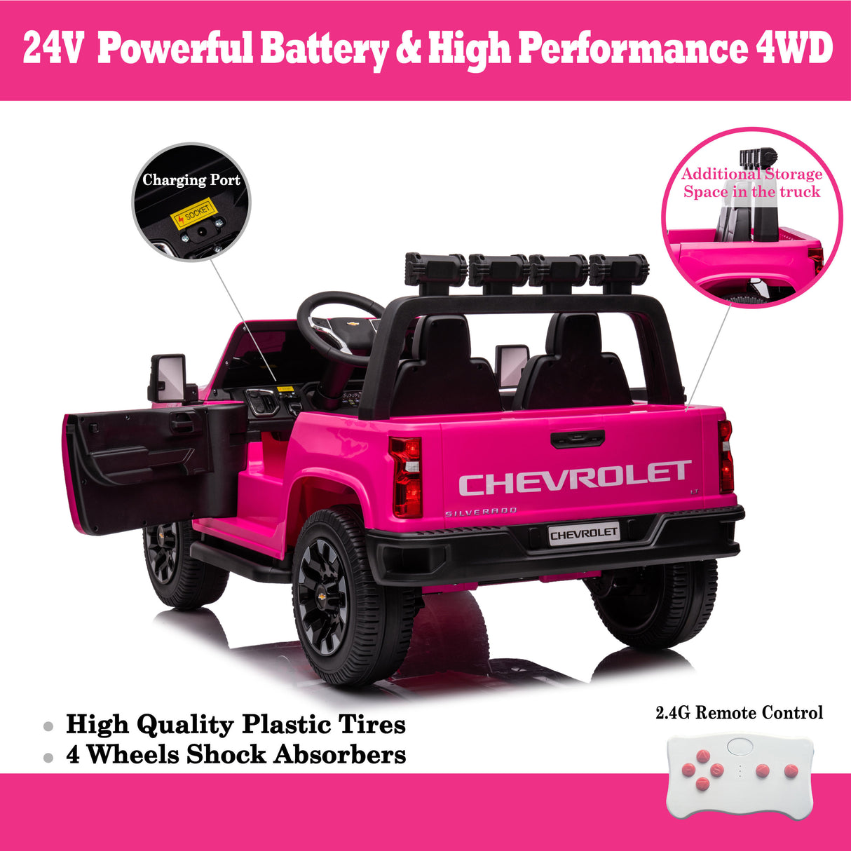 Pink 24V 2 Seater Ride On Truck Car