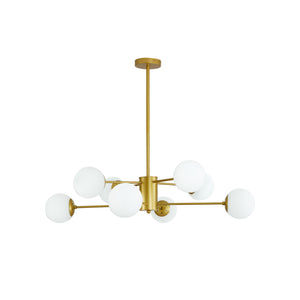 Modern 8-Light Gold Chandelier with White Glass Globe Shades, Mid-Century Branching Design, Elegant Ceiling Light Fixture for Dining Room, Living Room, or Bedroom (No Bulbs)