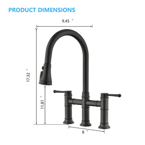 Double Handle Bridge Kitchen Faucet With Pull-Down Spray Head