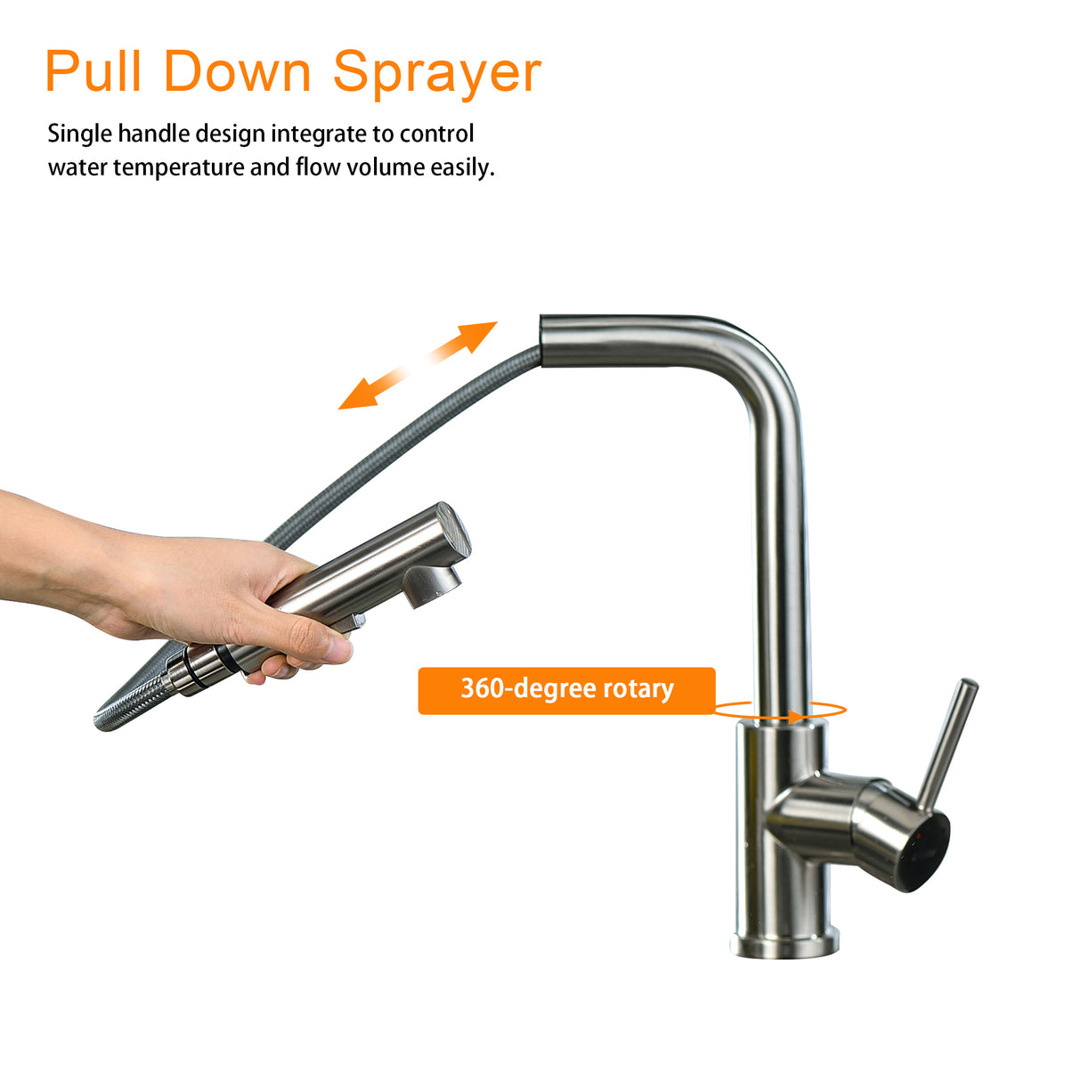 Brushed Nickel Kitchen Faucets with Pull Down Sprayer