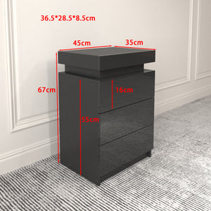 LED Black Nightstand Modern Multi-Colour LED Night Table Bedside Tables for Bedroom, Living Room