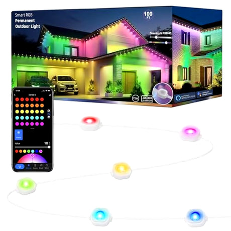 Smart RGB 72 LED eaves lights with customizable colors and durable outdoor design, perfect for vibrant home lighting displays, controlled via Smart Life App. Shop now at boltbuy.com.