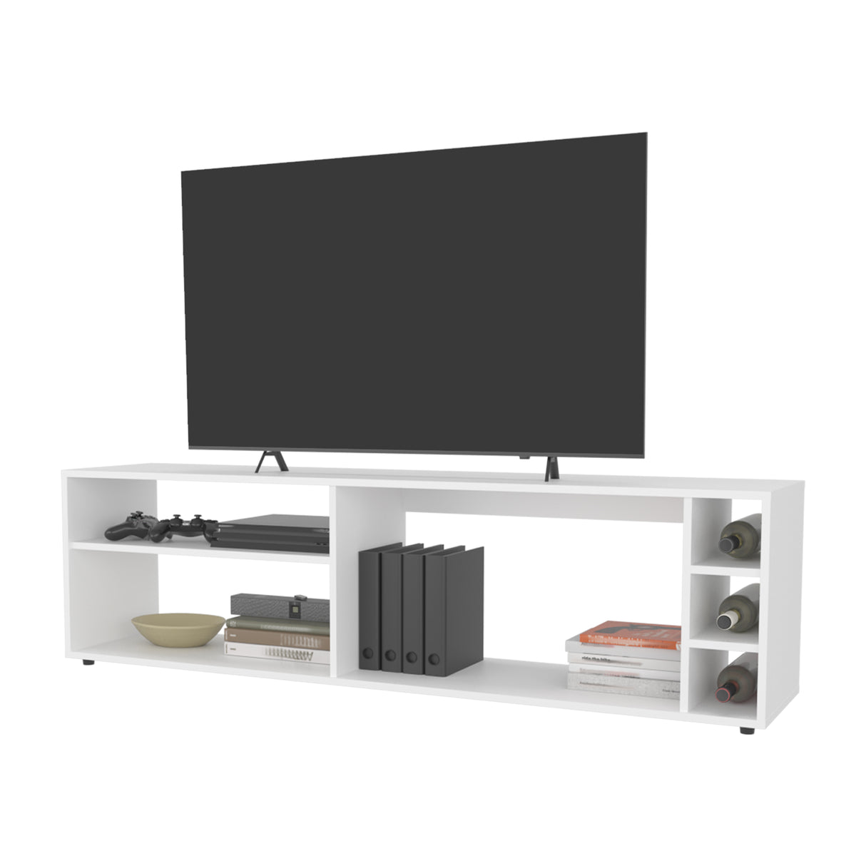 FM FURNITURE Mayo TVStand for 70" Screen with Open Storage and Melamine Finish, White