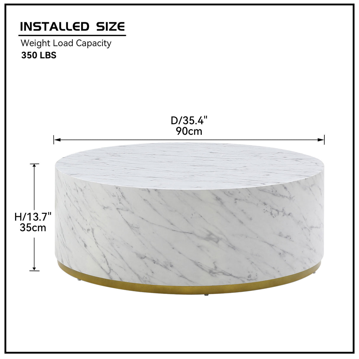 Faux Marble Coffee Tables for Living Room, 35.43inch Accent Tea Tables with Gold Metal Base(White)