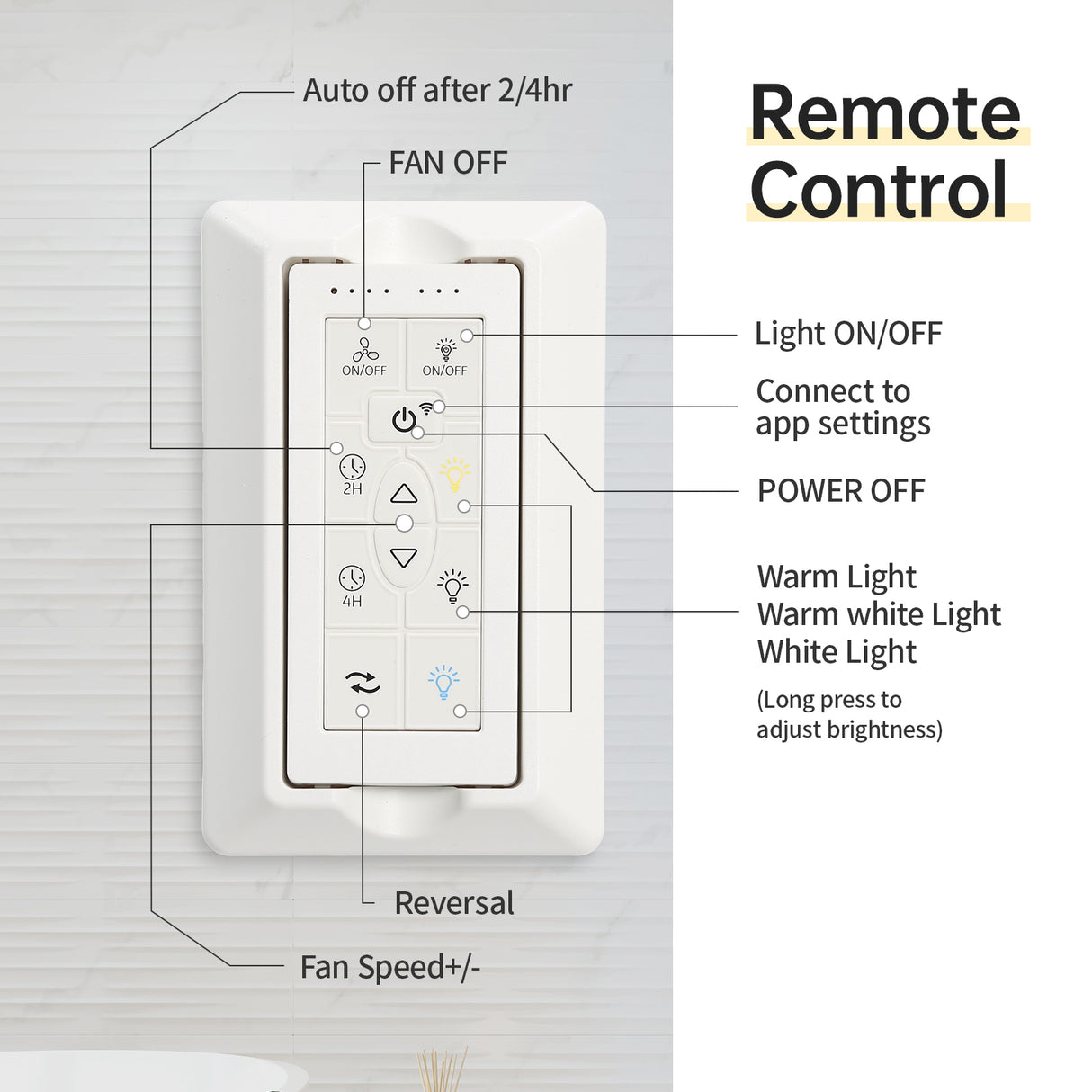 54" White ABS Ceiling Fan Smart Remote Control