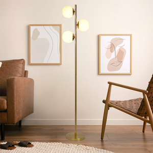 Brilliance Modern Gold Brush Floor Lamp, Opal Glass Shades and Round Metal Base