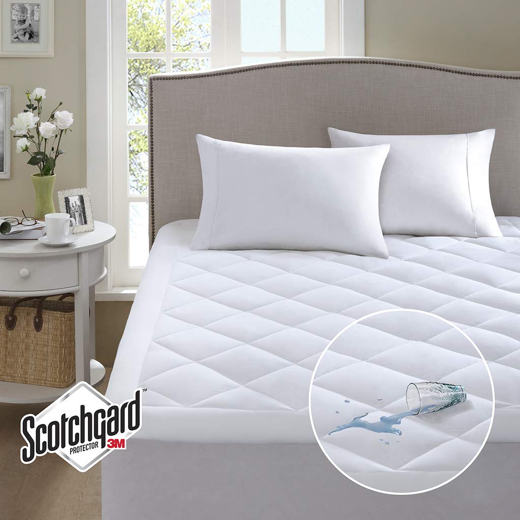 Diamond Quilted Mattress Pad with Waterproof Protection, Deep Pocket 18 inch Fit, White(Twin)