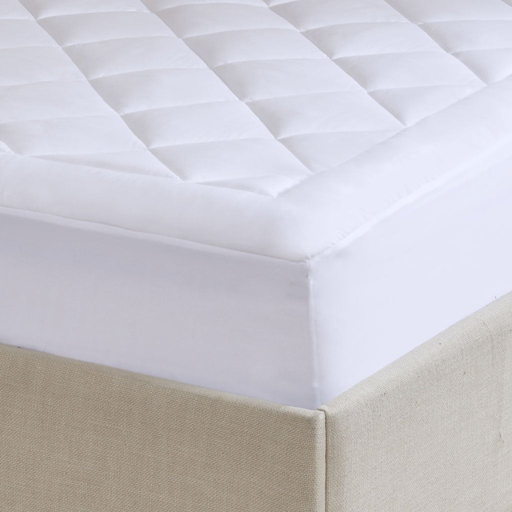 Diamond Quilted Mattress Pad with Waterproof Protection, Deep Pocket 18 inch Fit, White(Twin)