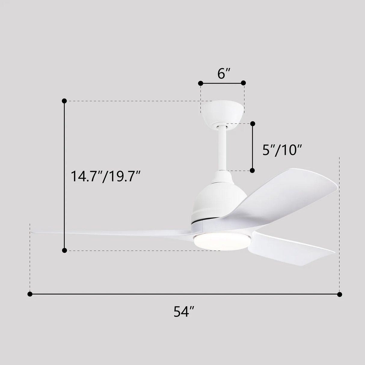 54" White ABS Ceiling Fan Smart Remote Control