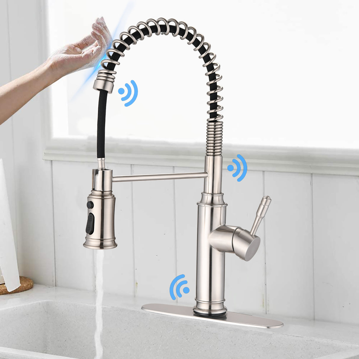 Touch Kitchen Faucet with Pull Down Sprayer-Brushed Nickel