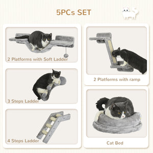 Wall-mounted modular cat furniture set featuring a hammock, platforms, and scratchers, designed to enhance vertical play and relaxation for your cat, blending seamlessly with modern home decor – available at BoltBuy.com.