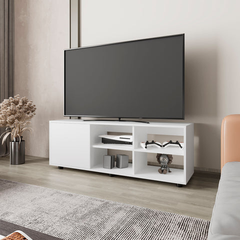 FM FURNITURE Parker TV Stand with a Door and Open Storage, White