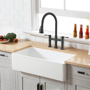 Double Handle Bridge Kitchen Faucet With Pull-Down Spray Head