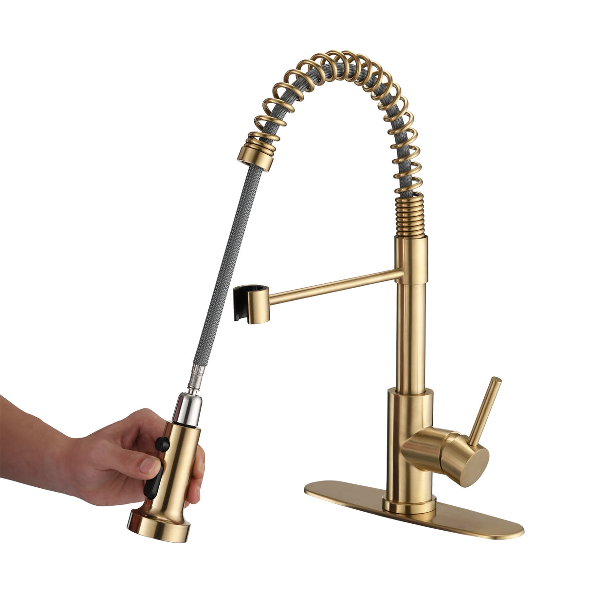 Pull Down Sprayer Spring Kitchen Sink Faucet Brushed Gold